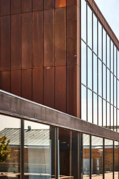 Beautiful façade cassettes made from corten steel, Maribo Svømmehal, Ved Stadion 4, 4930 Maribo